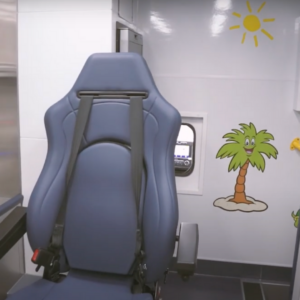 Ambulance seat in sensory-friendly ambulance